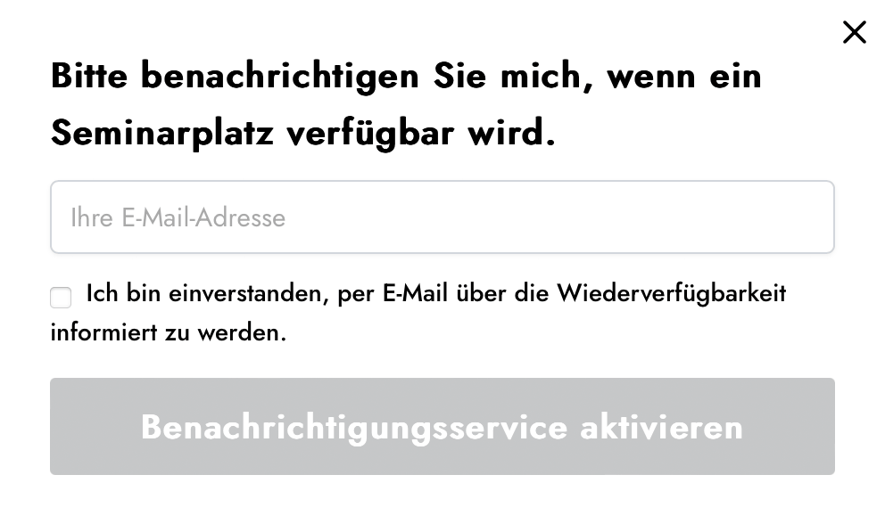 Benachrichtigungsformular für ausgebuchte Seminare